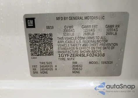 2020 Cadillac Xt4 Fwd Sport z USA, uszkodzony, nr VIN 1GYFZER45LF024308